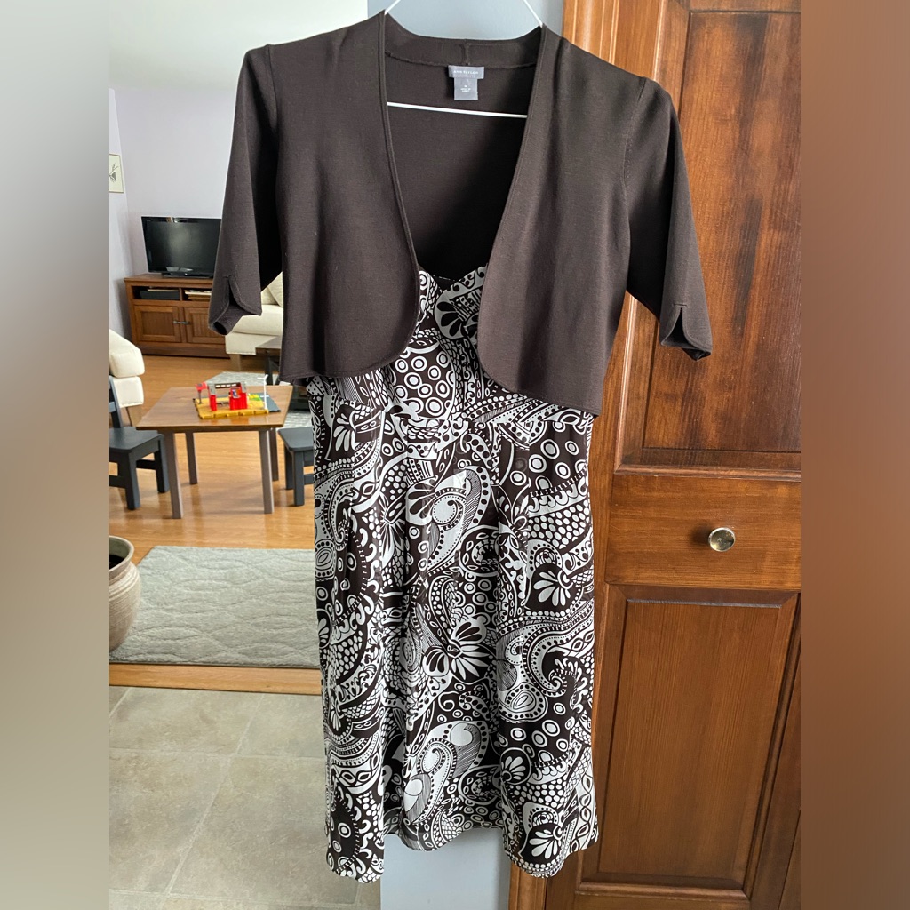 Ann Taylor Brown And White Paisley Dress With Bolero